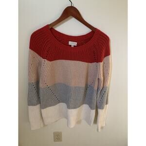 Lucky Brand Women Sweater M Colorblock Chunky Knit Long Sleeve Round Neck